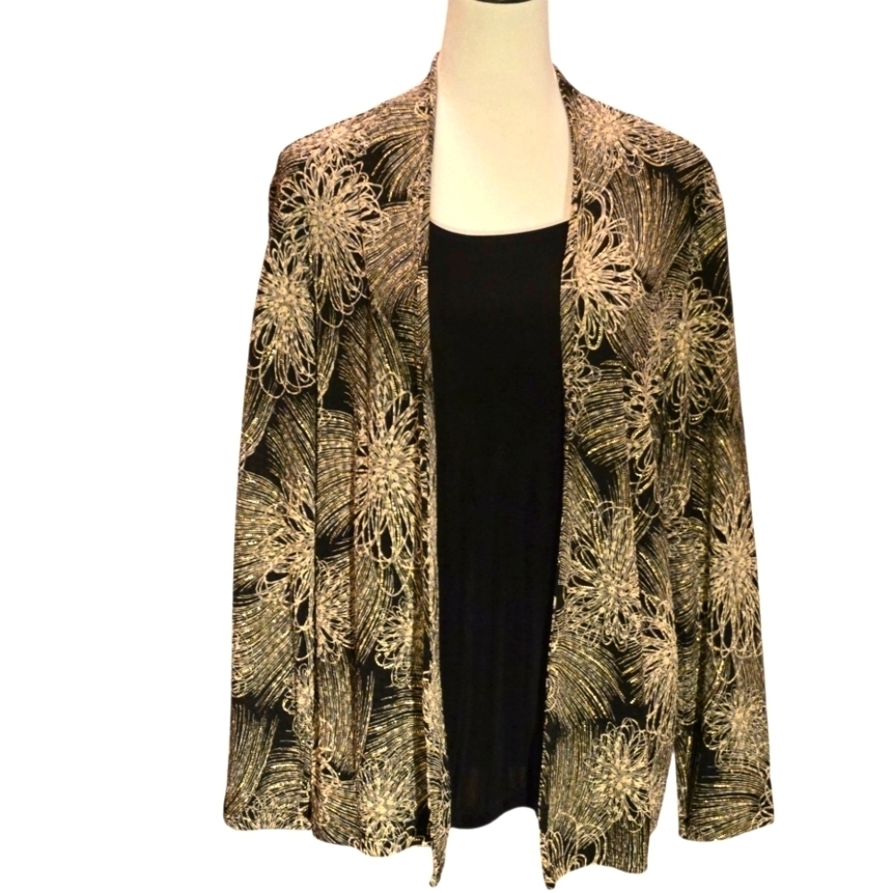 Vintage All-in-one JM Collection Astor Glow Black Gray Metallic Gold Top Women L